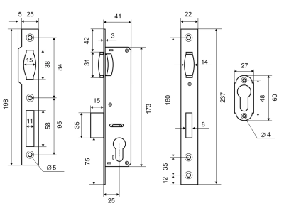 Palladium Замок врезной 0155 25 мм золото
