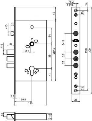 Эльбор 1.01.23.0.0 Лазурит Замок врезной под ЦМ, б/о 
