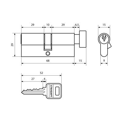 Цилиндровый механизм для замков 103/50, 132/50 СР хром кл/верт