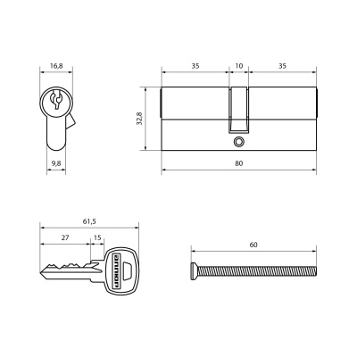 АЛЛЮР A 80 PB англ. кл/кл Цилиндровый механизм (латунь)