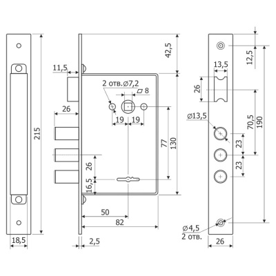 Гардиан 1011 4 кл. Замок врезной под ручки