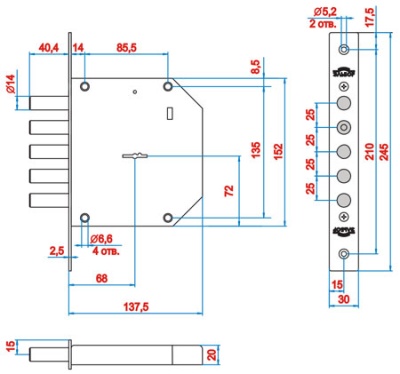 Эльбор 1.05.11.5.1.1 Базальт Замок врезной (5 ригелей)
