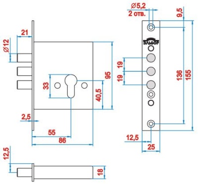 Эльбор 1.03.03 Кремень Замок врезной, б/о 