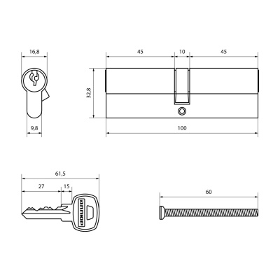 АЛЛЮР A 100 СР англ. кл/кл Цилиндровый механизм (хром)