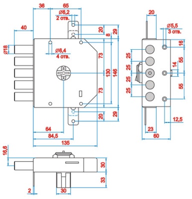 Эльбор 1.06.52.5.1.1 Гранит Замок накладной, тяги, б/о
