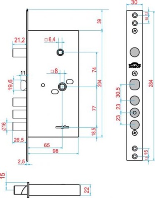 Эльбор 1.02.25.5.5 Лазурит Замок врезной, б/о 