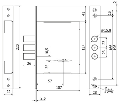 Замок Guardian (Гардиан) врезной сувальдный INTER ЗВ 60.01, 4 кл. (длинный кл. 59 мм) 