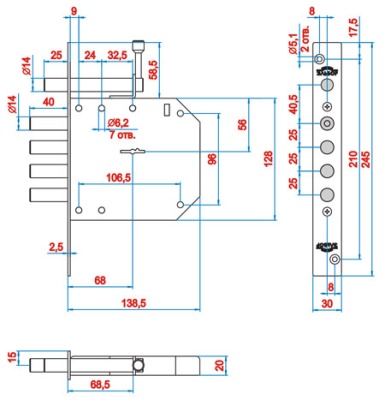 Эльбор 1.05.02.5.1.1 Базальт Замок врезной, задвижка, б/о 