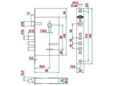 Эльбор 1.04.27 Кремень Замок врезной под ручки, б/о