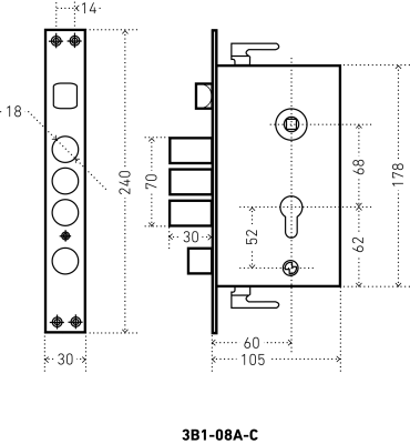 АЛЛЮР ЗВ1-08А-С ATM-R Корпус замка на китайскую дверь (правый)