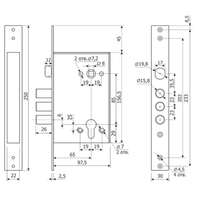 Гардиан 3221 под ц/м ЗЩ б/о б/н Замок врезной тяж.