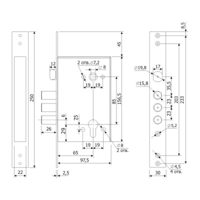 Гардиан 3211 под ц/м ЗЩ б/о б/н Замок врезной тяж.