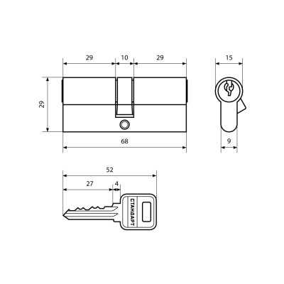 Цилиндровый механизм для замков 103/50, 132/50 ВР латунь кл/кл