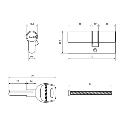 АЛЛЮР F 70 CP (30*40) перфокл/кл Цилиндровый механизм (хром)
