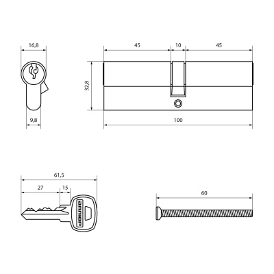 АЛЛЮР A 100 PB англ. кл/кл Цилиндровый механизм (латунь)