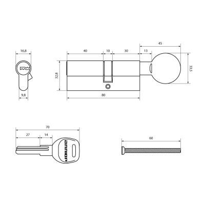 АЛЛЮР F.G 80 (G35*45) PB перфокл/верт Цилиндровый механизм (золото)