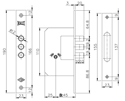 KALE 189/3MF/3 кл./ Замок врезной