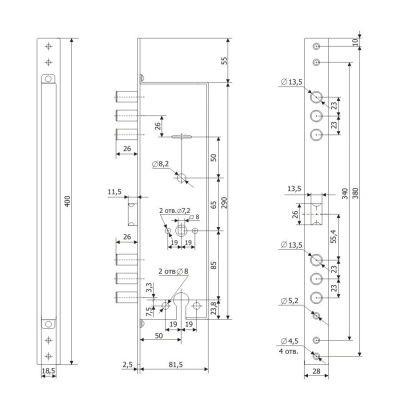 Гардиан 1512 4 кл. б/о б/накл Замок врезной под ручки тяж.