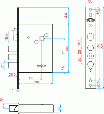 Эльбор 1.02.27 Лазурит Замок врезной под ручки, б/о