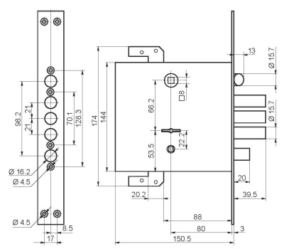 Рязань ЗВ 9-8МК.ТЗ/15 (77936) BORDER б/о Замок врезной тяж.
