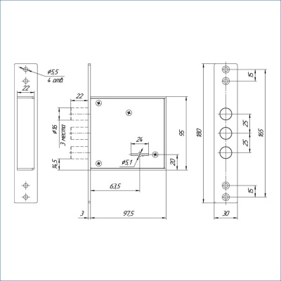 Балашиха ЗВ8 882.0.0 (ЗВ8-02)  4КЛ!! 3ригеля б/о Замок врезной б/руч