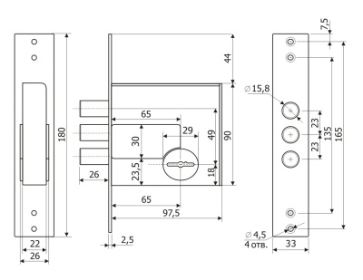 Гардиан 5001 4 кл. Замок врезной повышенной секретности