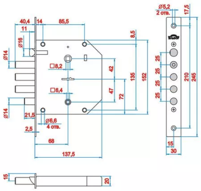 Эльбор 1.05.42.5.1.1 Базальт Замок врезной, защелка, б/о