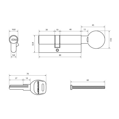 АЛЛЮР F.G 80 (35*45G) CP перфокл/верт Цилиндровый механизм (хром)