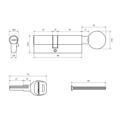 АЛЛЮР F.G 90 (40*50G) PB перфокл/верт Цилиндровый механизм (латунь)