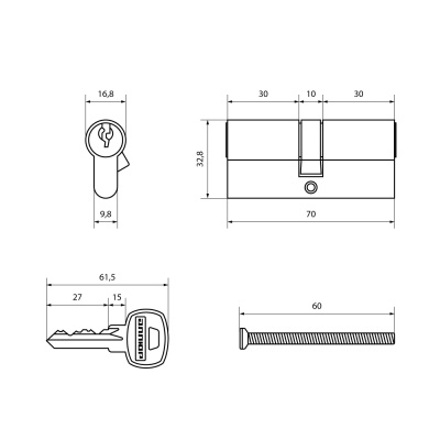 АЛЛЮР 3 цилиндра с одним секретом А70 CP (хром) 5 кл.
