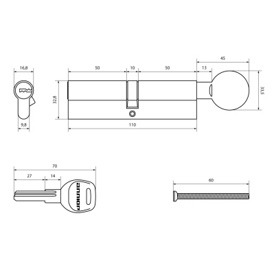 АЛЛЮР F.G 110 CP перфокл/верт Цилиндровый механизм (хром)