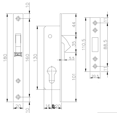 KALE 201 20 мм. Замок врезной