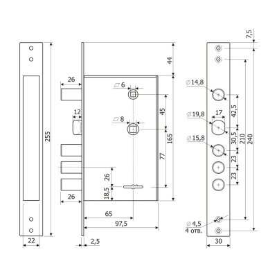 Гардиан 3012 ЗЩ ЗД 4 кл. б/о Замок врезной тяж.