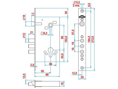 Эльбор 1.03.25 Кремень Замок врезной под ручки и ЦМ, б/о (20)