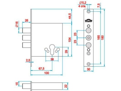 Эльбор 1.01.07 Лазурит Замок врезной под ЦМ, б/о 