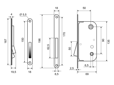 PALLADIUM Защелка межкомнатная 090M PB