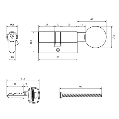 АЛЛЮР A.G. 60 CP англ. кл/верт Цилиндровый механизм (хром)