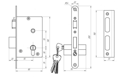 Димитровград "Зенит" 4-3.01 Замок врезной с ручками (бриллиант)